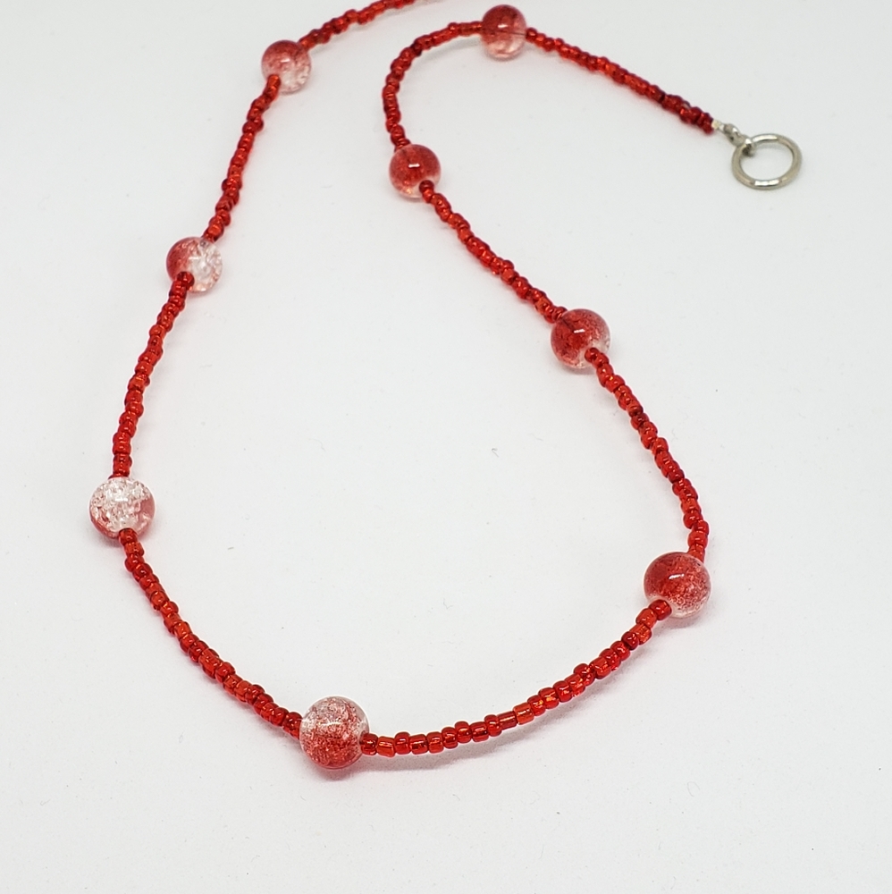 Handmade necklace, beaded necklace, red necklace